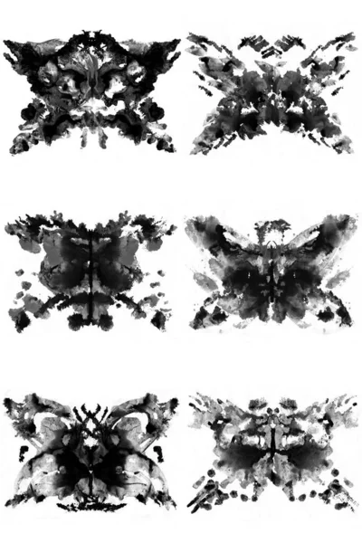 Rorschach Teszt Tintatartóval Készült Pszichológiai Teszt Sziluett Fekete Pillangók Izolált — Stock Fotó