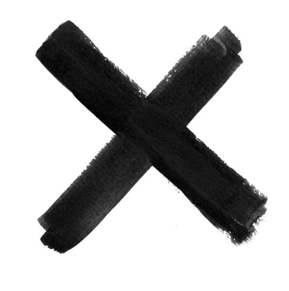 Çizimi Çarpı Işareti Fırça Boyalı Siyah Simge Zole Edilmiş Arka — Stok fotoğraf