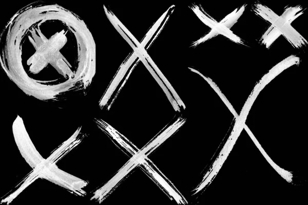 Set Hand Drawn Cross Signs Brush Painted White Icon Grunge — Stock Photo, Image