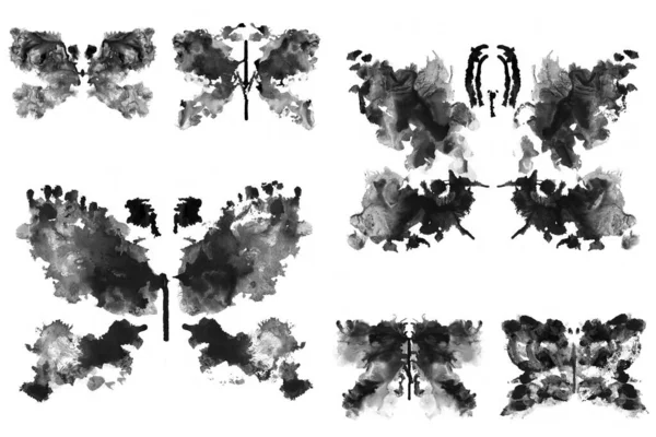 Conjunto Teste Rorschach Feito Com Tinta Borrada Teste Psicológico Silhueta — Fotografia de Stock