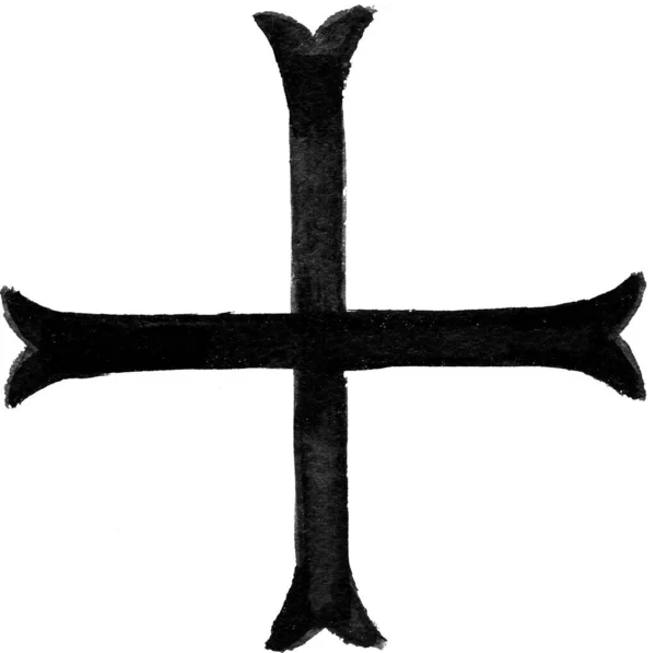 Hand Drawn Cross Sign Brush Painted Black Icon Grunge Cross — Stock Photo, Image