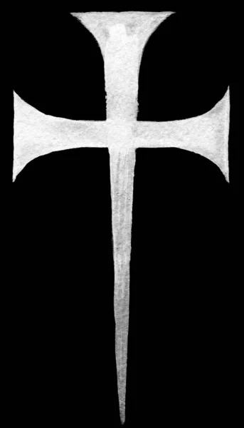 Рука Намальована Хрест Знак Кисть Пофарбована Білу Ікону Грандж Хрест — стокове фото