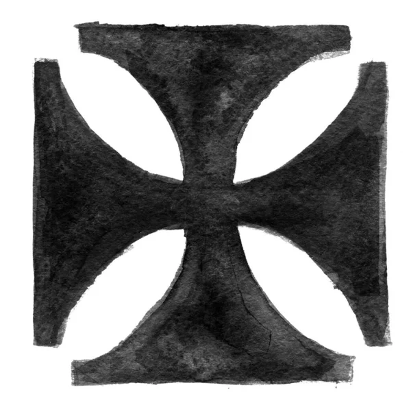 Segno Croce Disegnato Mano Pennello Dipinto Icona Bianca Croce Grunge — Foto Stock