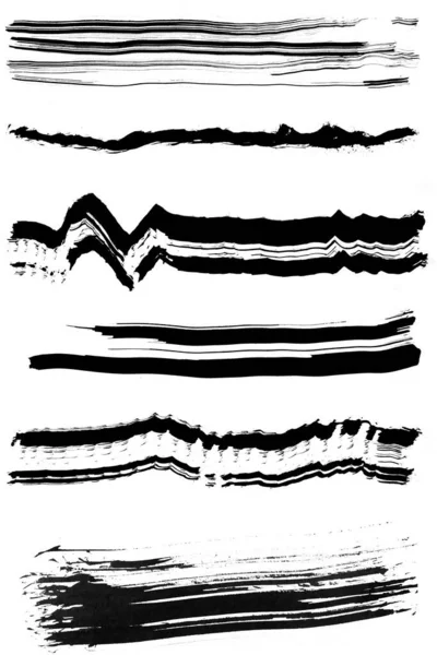 Mokry Kształt Geometryczny Tuszu Pędzelkowe Pociągnięcia Szczotki Teksturowe Nowoczesne Linie — Zdjęcie stockowe