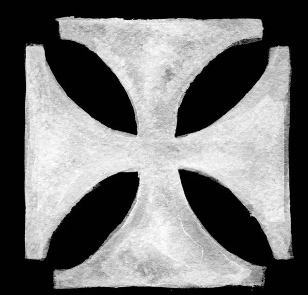 Segno Croce Disegnato Mano Pennello Dipinto Icona Bianca Croce Grunge — Foto Stock