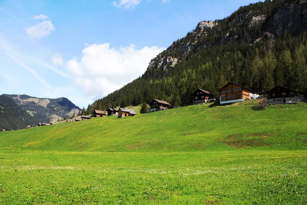 Obec v Lichtenštejnsku v létě — Stock fotografie