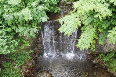 Şelale park, Madonna del Sasso kilise yukarıda Maggiore Gölü Locarno Ticino, İsviçre.