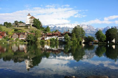 Castle Werdenberg göl İsviçre Ren Vadisi'nde ile. 
