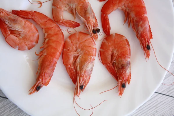 Camarones Cocidos Plato —  Fotos de Stock