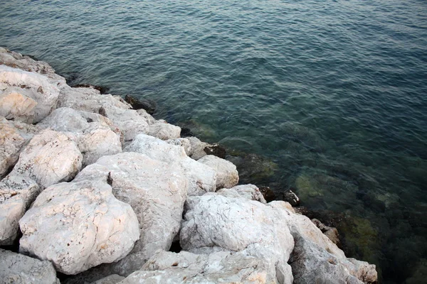 Mare Adriatico Pietre Sulla Spiaggia Costa Del Mare Tramonto — Foto Stock