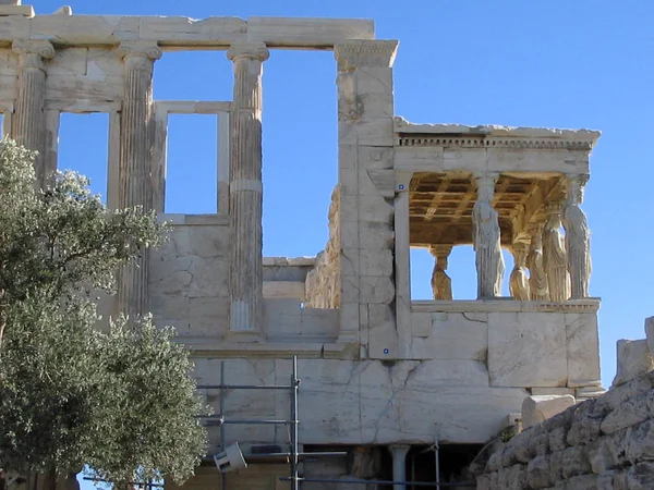 Starożytnych Ruin Akropolu Kolumna Athen Grecja — Zdjęcie stockowe