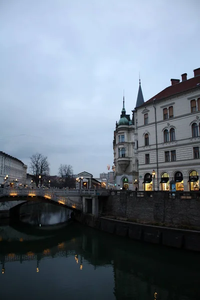 Ljubljana Slowenien Stadt Nacht — Stockfoto