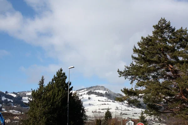 Χειμερινό Τοπίο Χιόνι Κορυφές Των Άλπεων Στην Ελβετία Και Την — Φωτογραφία Αρχείου