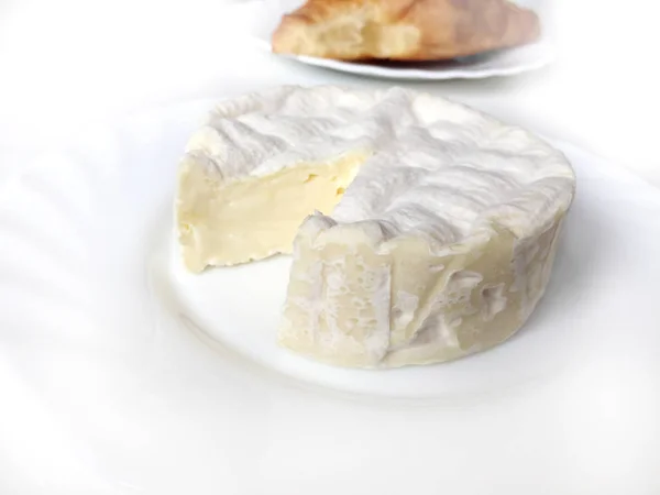 Camembert Francese Sulla Placca Bianca — Foto Stock