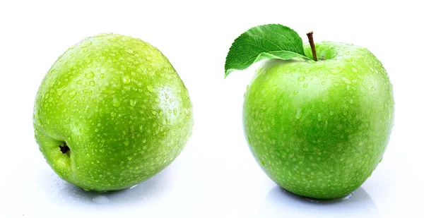 Pomme verte avec tranche isolé fond blanc — Photo