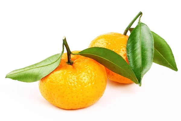 Frische Mandarine Mit Scheibe Und Blatt Isoliert Weißen Hintergrund — Stockfoto