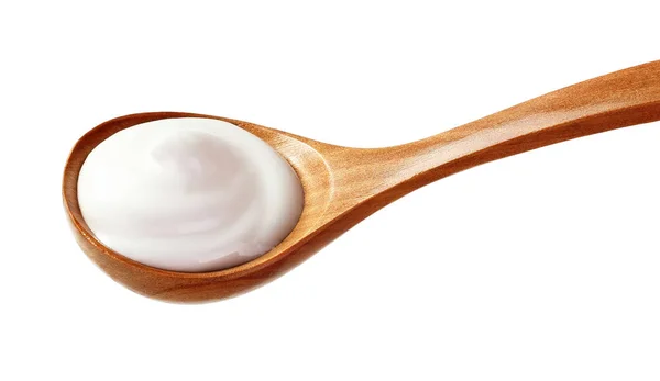 Cream Sour Wooden Spoon — Stock Photo, Image