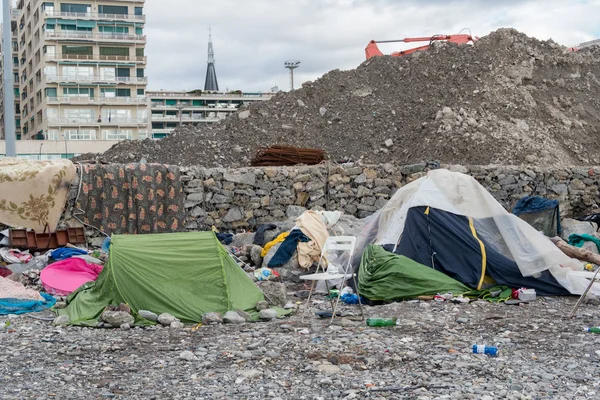 Migrant tent in Genoa, Italy