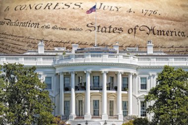Bağımsızlık Bildirgesi 4 Temmuz 1776 beyaz üzerine bina washington evi