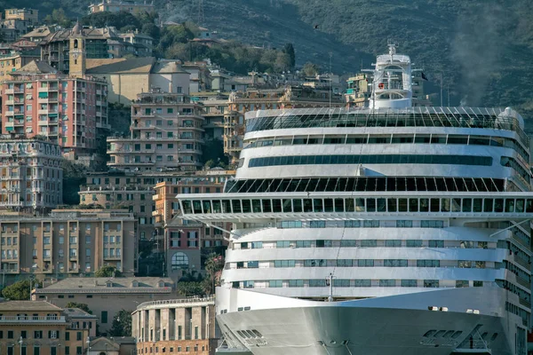 Genoa town cityscape panorama from the sea harbor — Stock Photo, Image