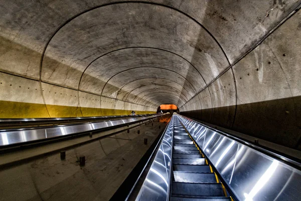 Underground Metro subway moving escalator — Stock Photo, Image