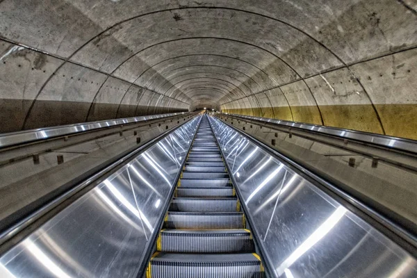 Underground Metro subway moving escalator — Stock Photo, Image