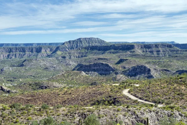 オフロード バハ ・ カリフォルニアの風景パノラマの砂漠の道路で — ストック写真