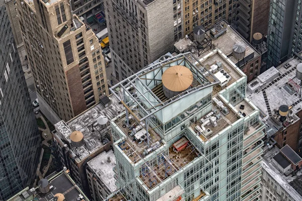 new york manhattan skyscrapers roofs and water tower