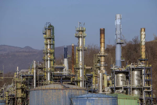 Oil refinery smoking chimney detail — Stock Photo, Image