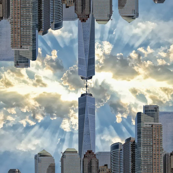 New York Manhattan up under futuristic space city — Stock Photo, Image