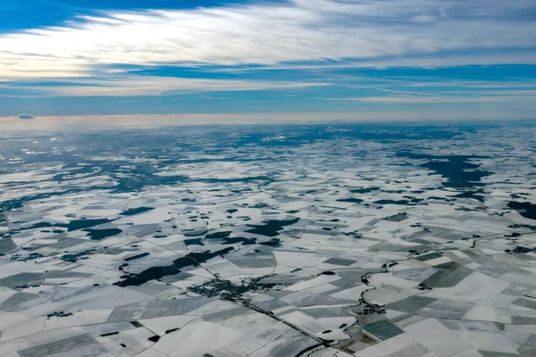 Europa Frankrijk winter gekweekt vallende sneeuw luchtfoto panorama — Stockfoto