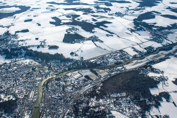 Vista aérea de la región del Sena en invierno hielo frío y nieve — Foto de Stock