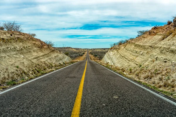 Baja california krajobraz niekończące się panorama prosto droga — Zdjęcie stockowe