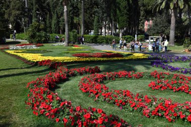 Genoa, İtalya - 27 Nisan 2017 - Euroflora dönmek için Cenova Nervi parklar benzersiz senaryoda 