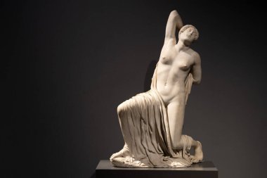 Yaralı niobid antik Roma baş mermer heykeli siyah üzerine izole