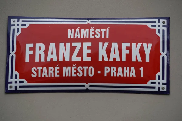 Franz kafka ulica znak w Pradze — Zdjęcie stockowe