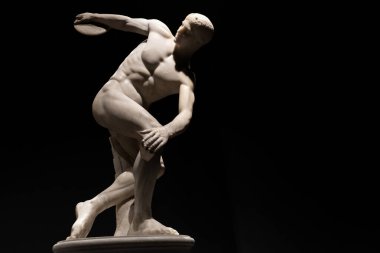discus thrower ancient marble statue isolated on black clipart