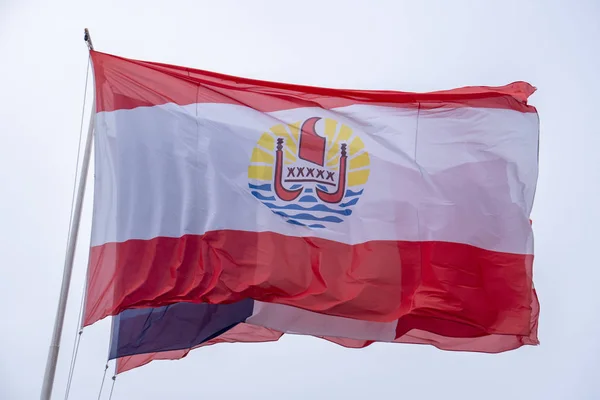 French polynesia waving flag in Bora Bora — Stock Photo, Image