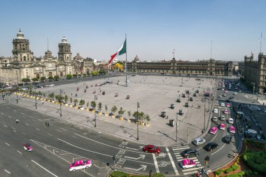 Mexico City, Mexico - 30 Ocak 2019 Zocalo ana şehir meydanı hava manzarası