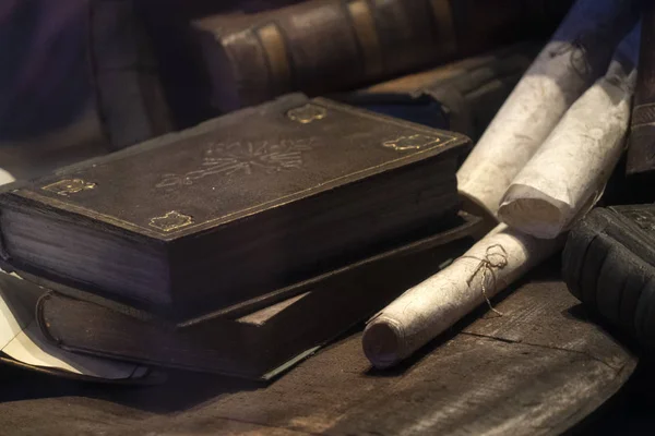 Old book and parchment detail — 스톡 사진