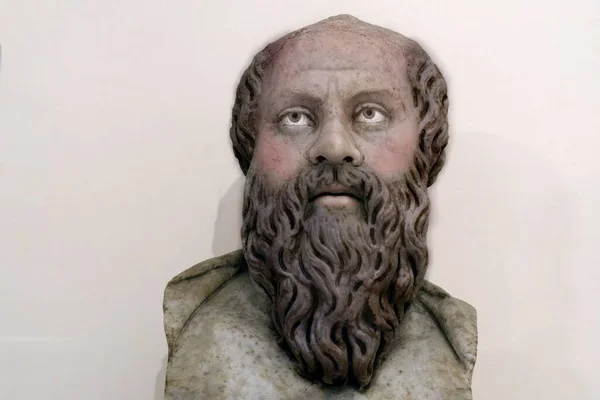 苏格拉底古色古香的希腊计算机绘眼睛、皮肤、头发、大理石雕像 — 图库照片