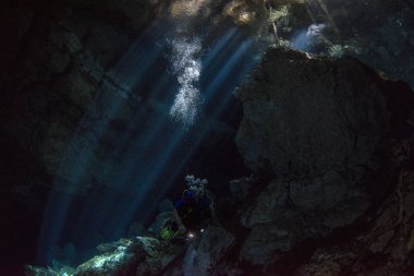 Cave diving in mexico cenote