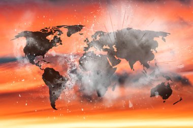 China Coronavirus infection bio hazard world map exploding on fire