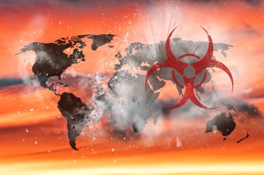 China Coronavirus infection bio hazard world map exploding on fire