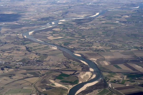 River Valley Itálie Letecký Pohled Panorama Letadla — Stock fotografie