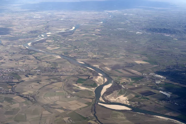 River Valley Italië Luchtfoto Panorama Vanuit Vliegtuig — Stockfoto
