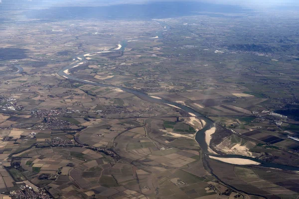 从飞机上俯瞰波河谷意大利的全景 — 图库照片