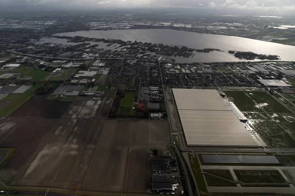 Netherland Θερμοκηπίου Εναέρια Άποψη Πανόραμα Από Αεροπλάνο — Φωτογραφία Αρχείου