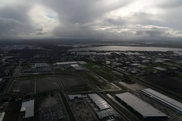 飛行機からのオランダの温室空撮パノラマ — ストック写真