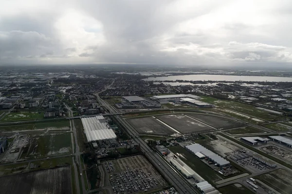 アムステルダム シポール地域空港の空中ビューパノラマ スキポール空港の空中ビューパノラマ 空港はヨーロッパで最も交通量の多い空港で — ストック写真